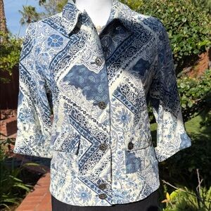 Coldwater Creek Blue & Cream Patchwork Button-Front Jacket